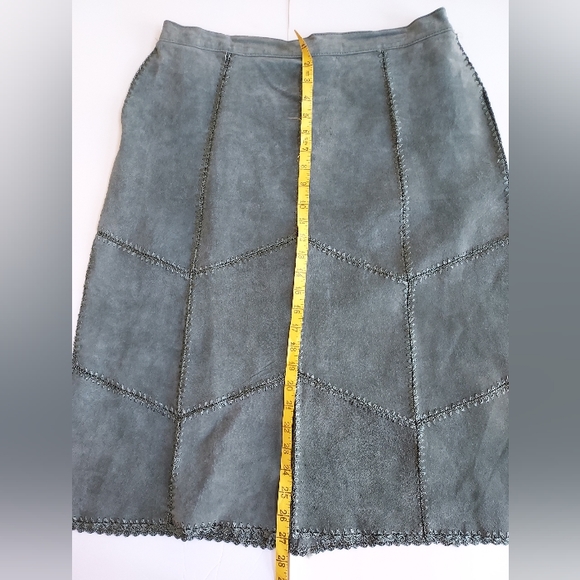 Vintage Retro Hippie Boho Patchwork Robert Louis Green Suede Skirt Size Large - Picture 5 of 8